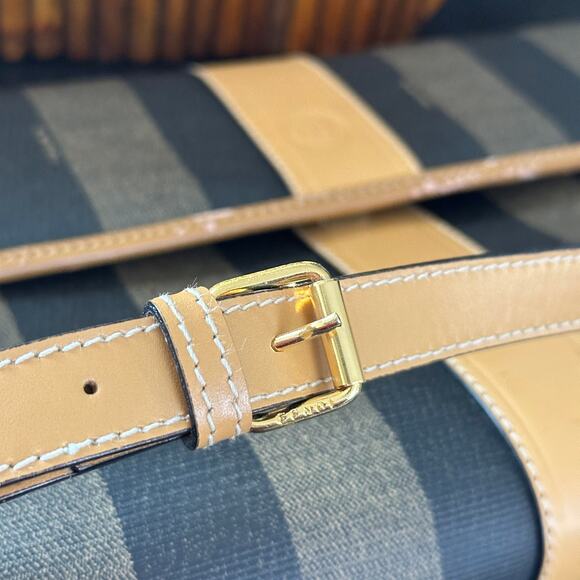 FENDI VTG 80s Pequin Stripe Cognac Saddle Flap Shoulder Bag Convertible Clutch - Picture 9 of 16